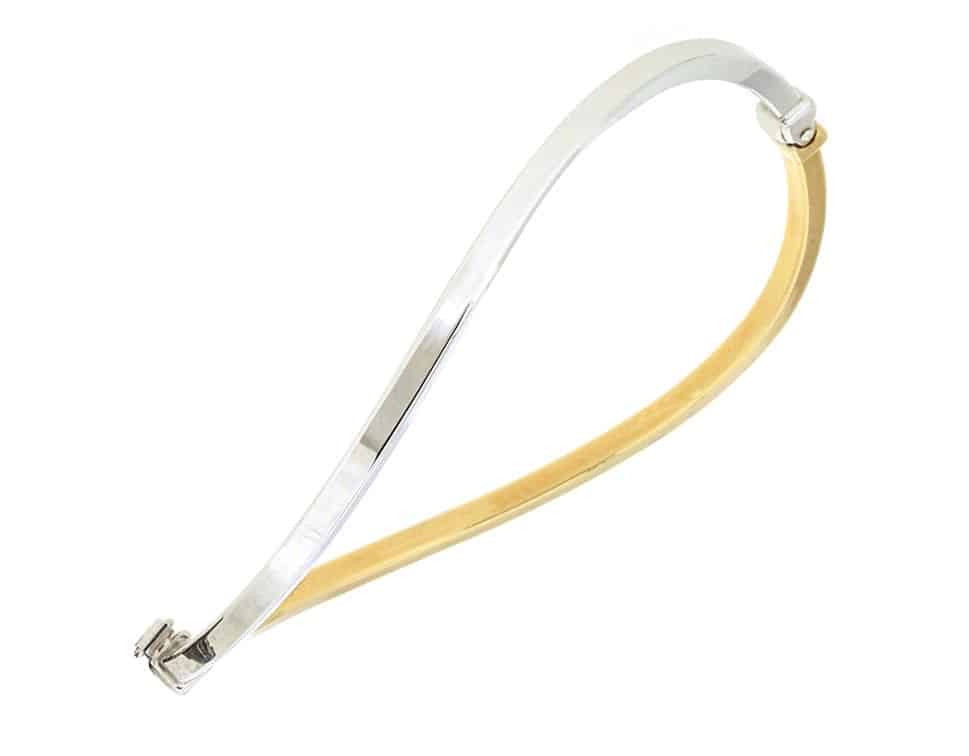 White&Yellow Gold Wave Bangle